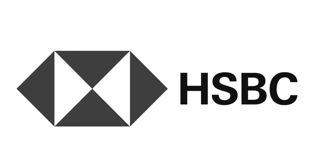 HSBC logo in black and white with the iconic geometric hexagon shape Title: HSBC Logo