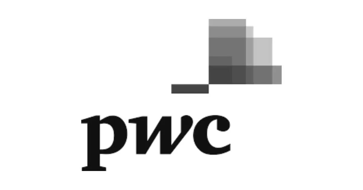 PwC logo with a stacked box design above the text.