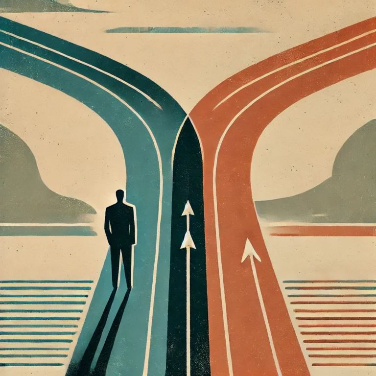 Minimalist depiction of career paths aligning into one, representing the power of alignment in choosing between an MBA and CFA.