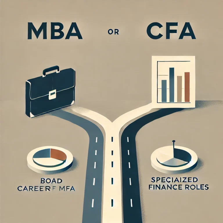Minimalist depiction of career paths diverging into MBA and CFA choices.