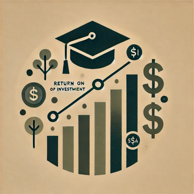 Minimalist representation of MBA ROI with symbols of financial growth and education.