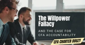 Two men discussing the importance of accountability over willpower in CFA exam preparation