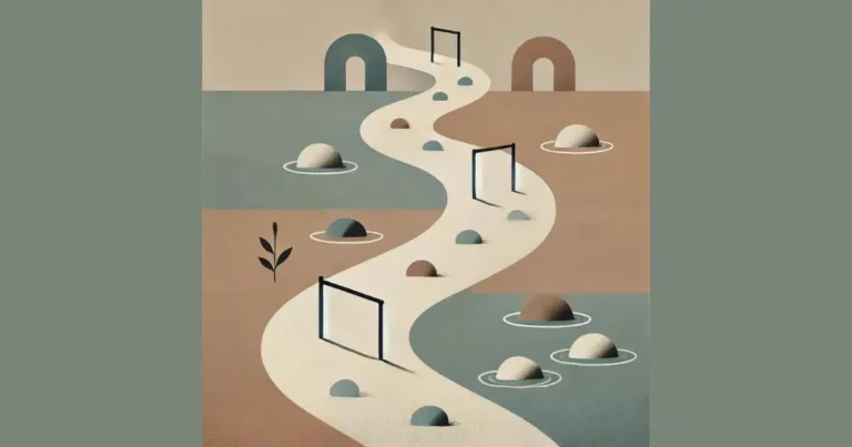 Minimalistic path with obstacles symbolizing perseverance