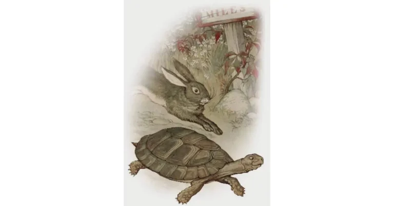 Illustration of the tortoise and the hare from the fable