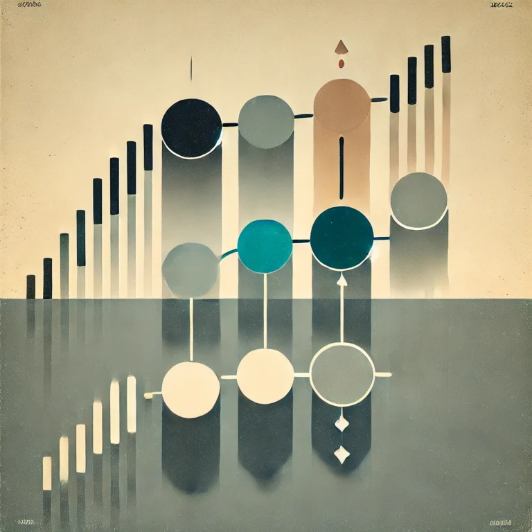 Minimalist illustration of derivatives tracking underlying assets with two geometric shapes.