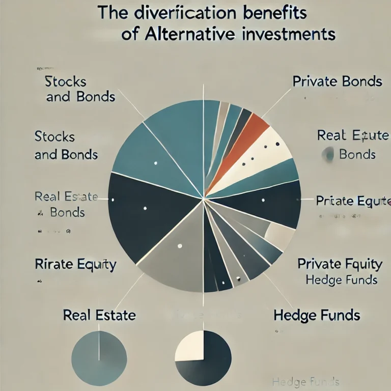 Minimalist infographic showing the diversification benefits of alternative investments.