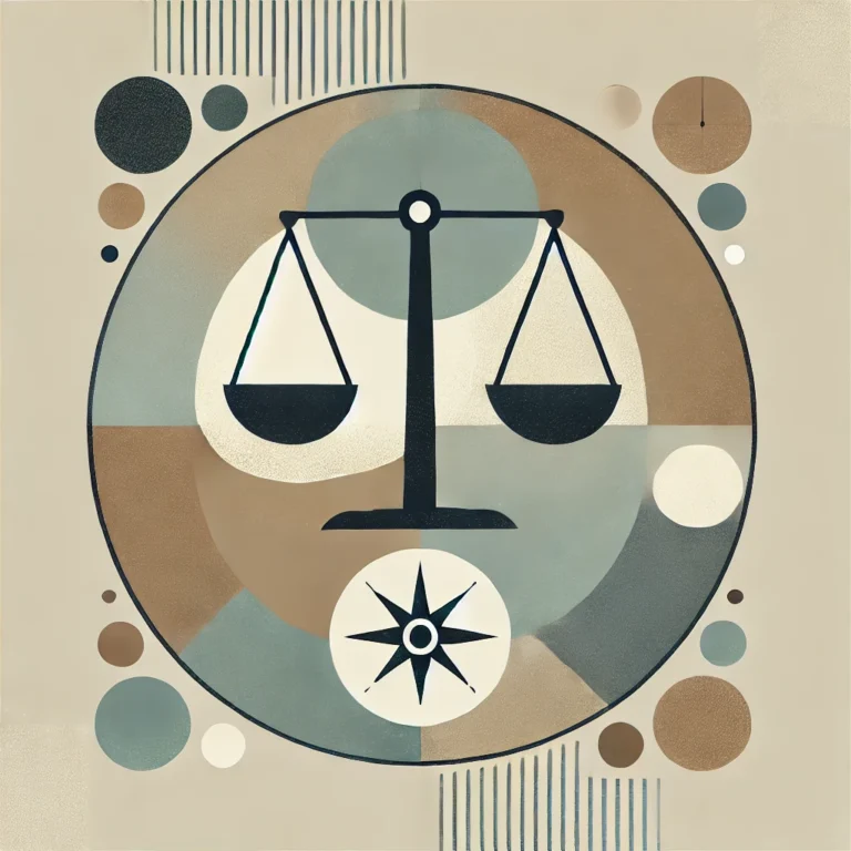 Minimalist image symbolizing the importance of ethical conduct in finance with abstract elements like a balance scale and compass in muted tones.