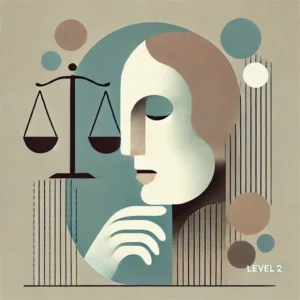 Minimalist featured image with a contemplative face and abstract financial elements, designed for an article on ethical standards in CFA Level 2.