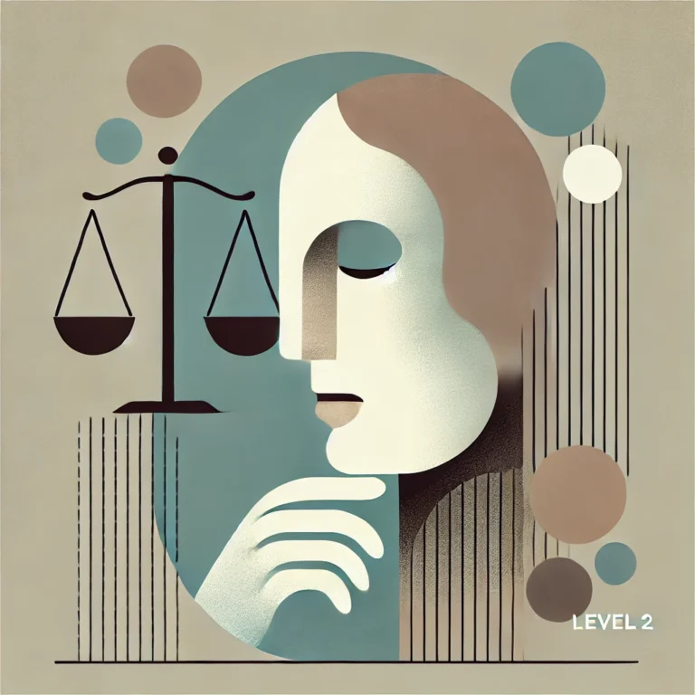 Minimalist featured image with a contemplative face and abstract financial elements, designed for an article on ethical standards in CFA Level 2.