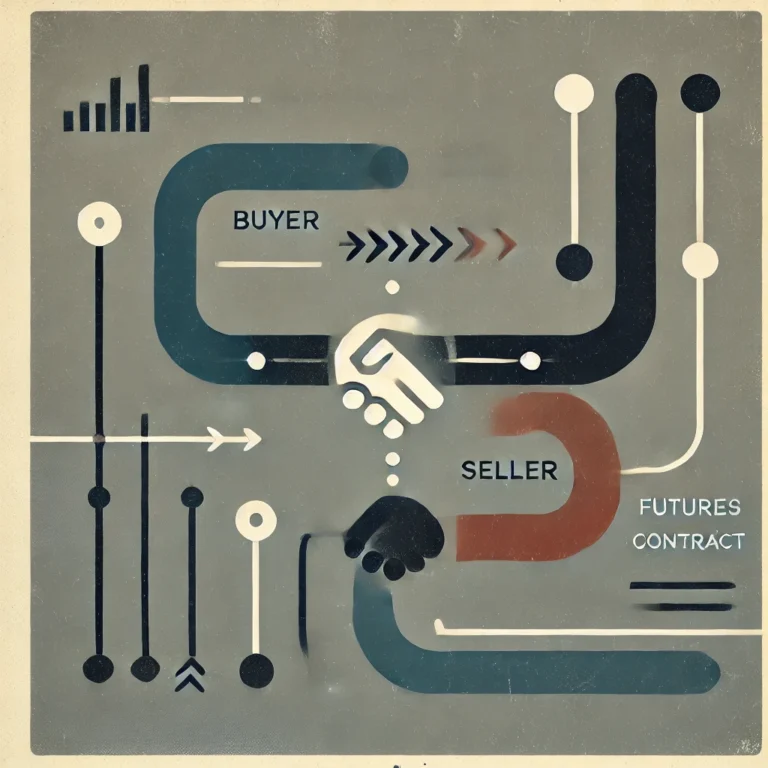 Minimalist illustration of a futures contract with abstract shapes representing buyer and seller.