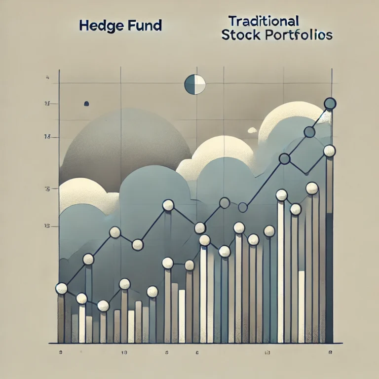 Minimalist chart comparing hedge fund performance with traditional stock portfolios.