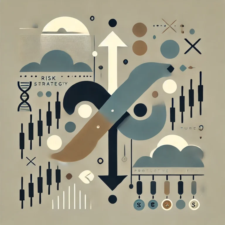 Minimalist illustration of a hedging strategy using futures contracts with abstract shapes and arrows.