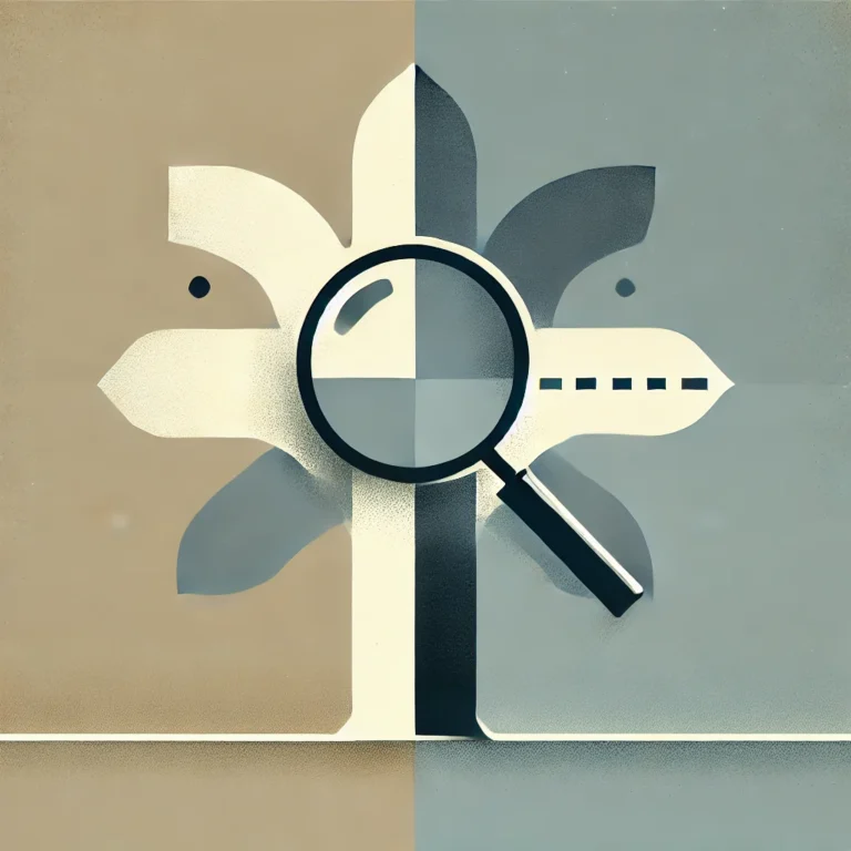 Minimalist image symbolizing the identification of ethical dilemmas in finance with abstract elements like a magnifying glass and split path.