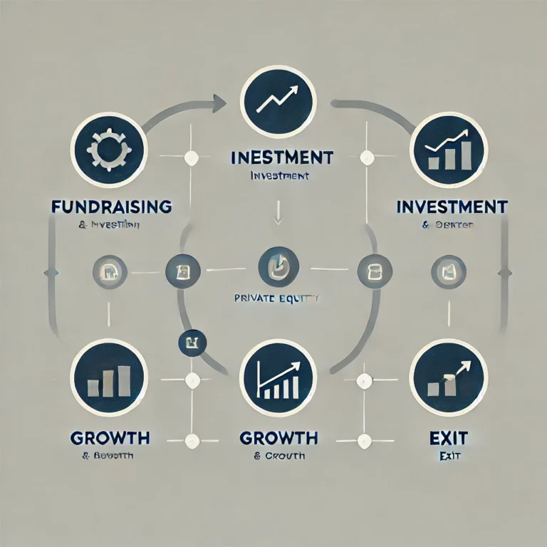 Minimalist flowchart of the lifecycle of a private equity investment.