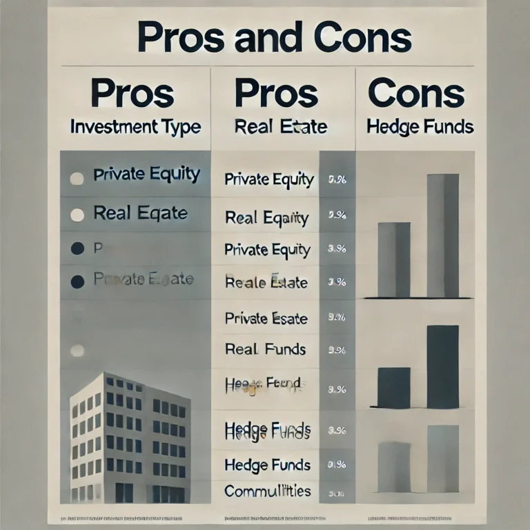 Minimalist table summarizing pros and cons of alternative investments.