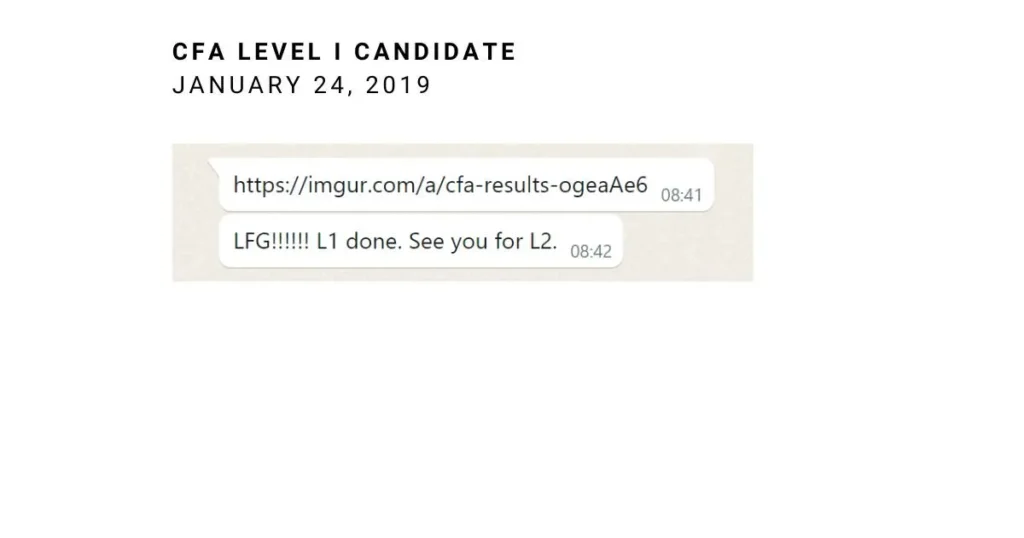 CFA Level I candidate testimonial about passing the exam in 2019 and looking forward to Level II.