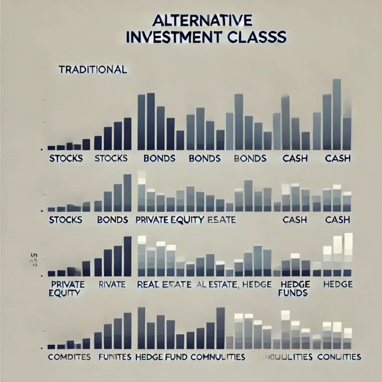 Minimalist chart showing traditional vs. alternative investment classes in muted colors.
