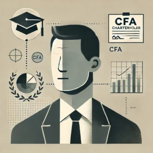 Focused professional face with subtle financial symbols representing the journey to becoming a CFA Charterholder.