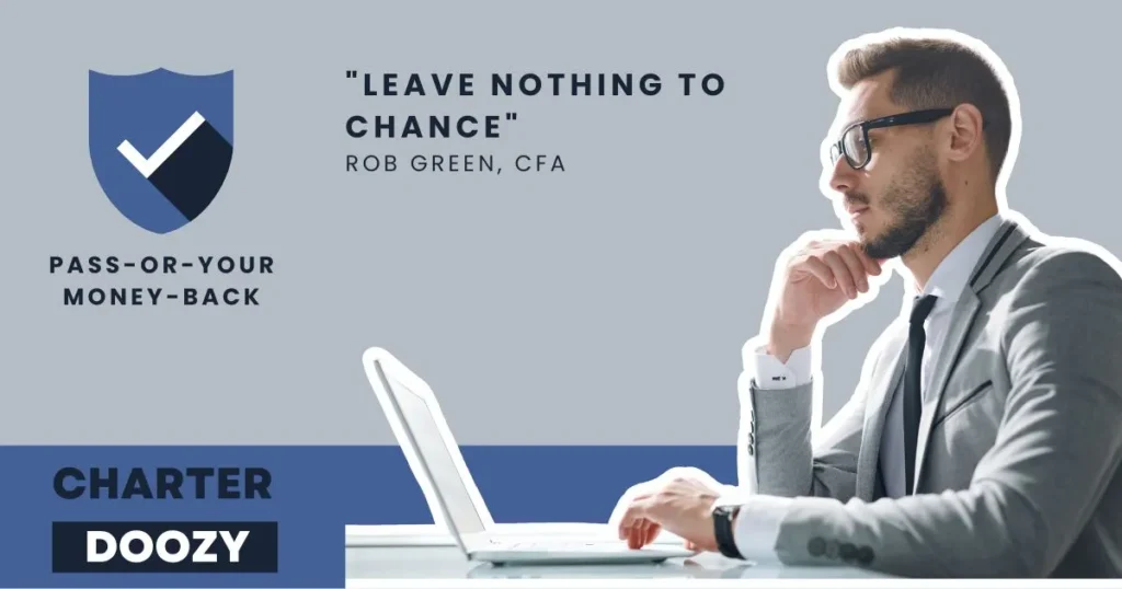 Charter Doozy CFA Coaching banner featuring pass-or-your-money-back guarantee