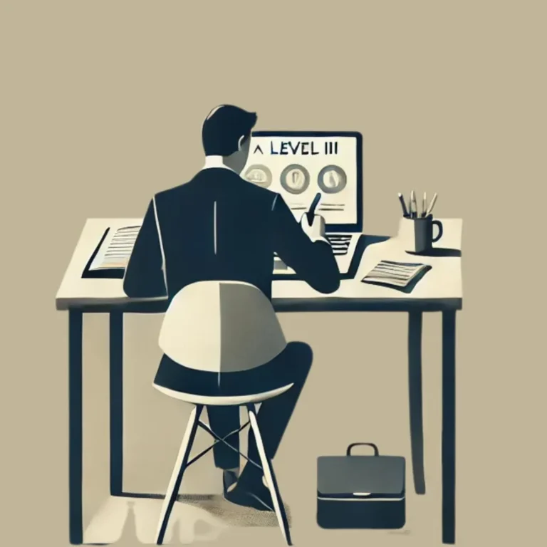 CFA candidate studying at desk with Level III materials, indicating advanced exam preparation
