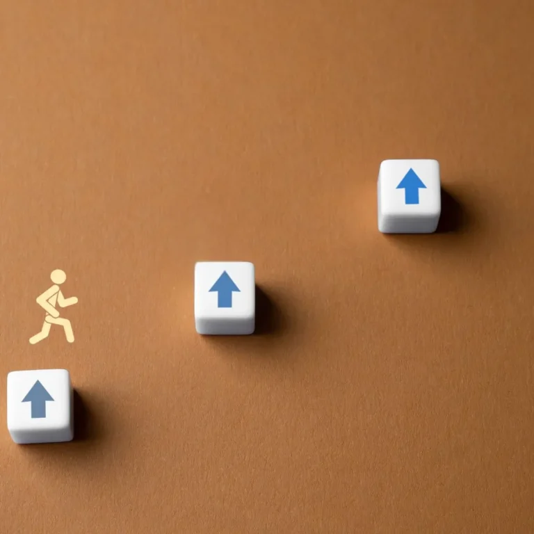 Symbolic figure approaching the first of three steps, representing a CFA candidate beginning their journey at CFA Level I.