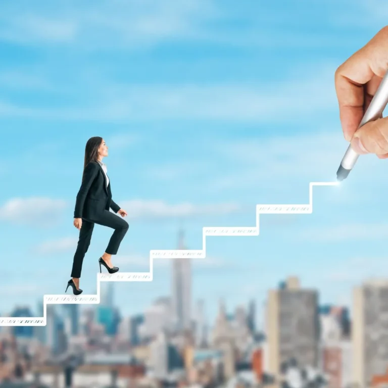 Career growth illustrated as digital steps upward