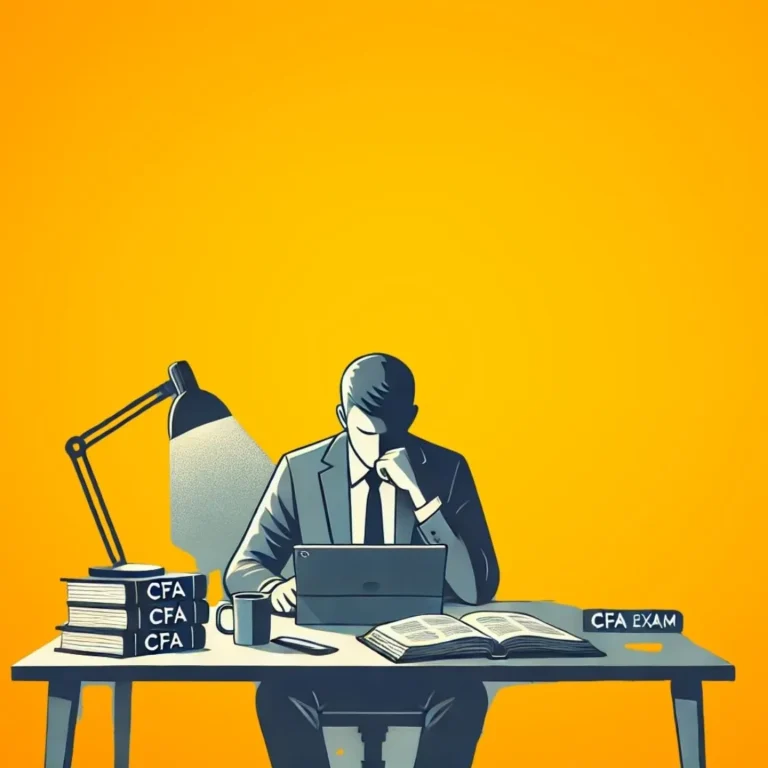Man focused on studying CFA exam materials at his desk, highlighting the dedication required for CFA success