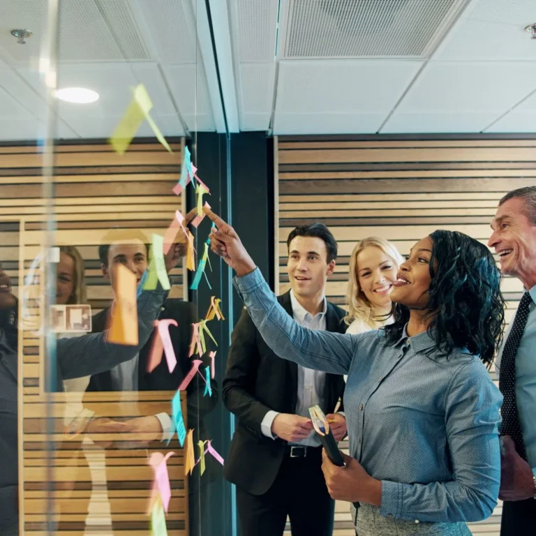 Diverse team collaborating in a modern office