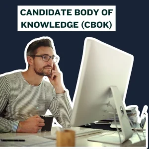 A CFA candidate studying the Candidate Body of Knowledge (CBOK) on a computer, reinforcing investment management concepts essential for exam success.
