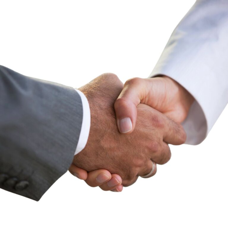CFA Society members shaking hands, symbolizing professional collaboration and trust.