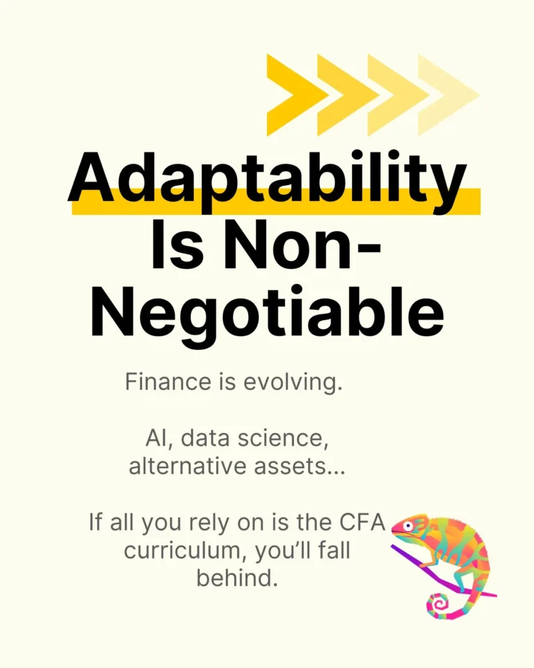 A slide highlighting how CFA Charterholders must adapt to evolving trends like AI, data science, and alternative assets.