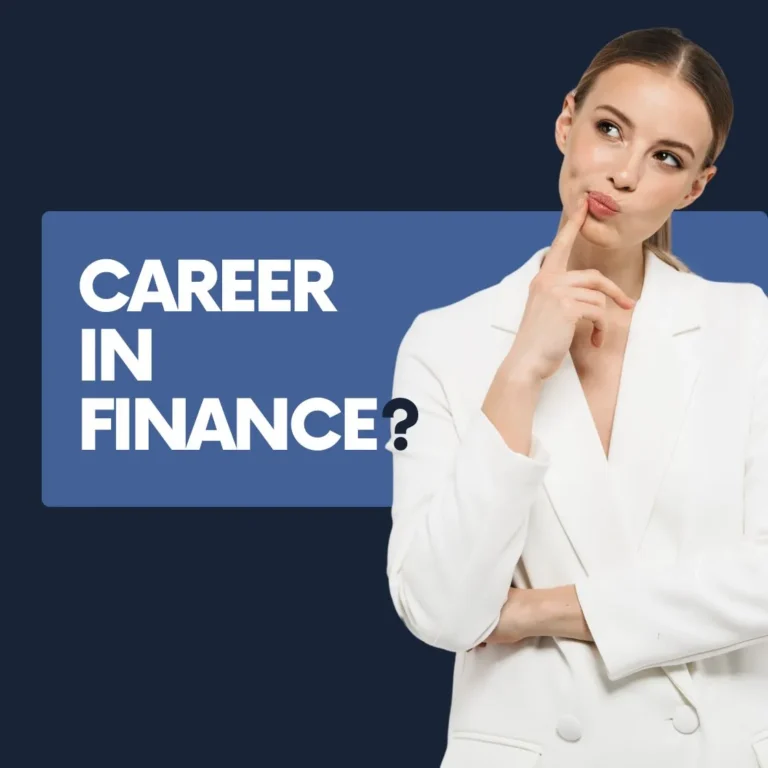 Woman in white blazer thinking about a career in finance