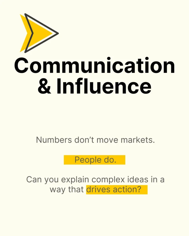 Text emphasizing that numbers don’t move markets, but people do. Effective communication is key for CFA Charterholders.