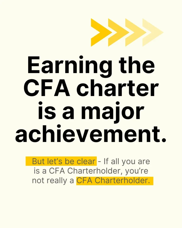 Text emphasizing that earning the CFA charter is a big achievement but not the final goal.