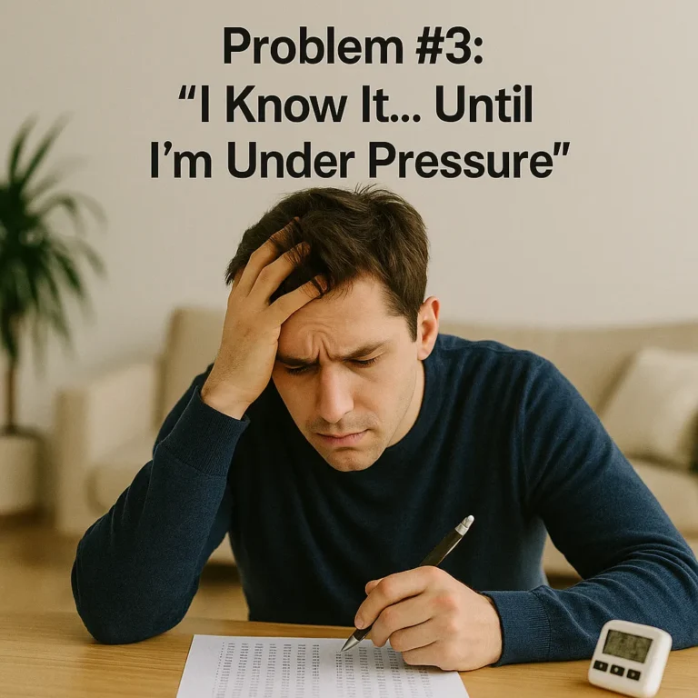 Stressed CFA candidate taking a timed exam