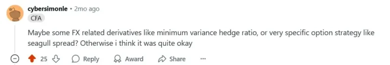Reddit comment about the difficulty of FX derivatives in CFA Level 3
