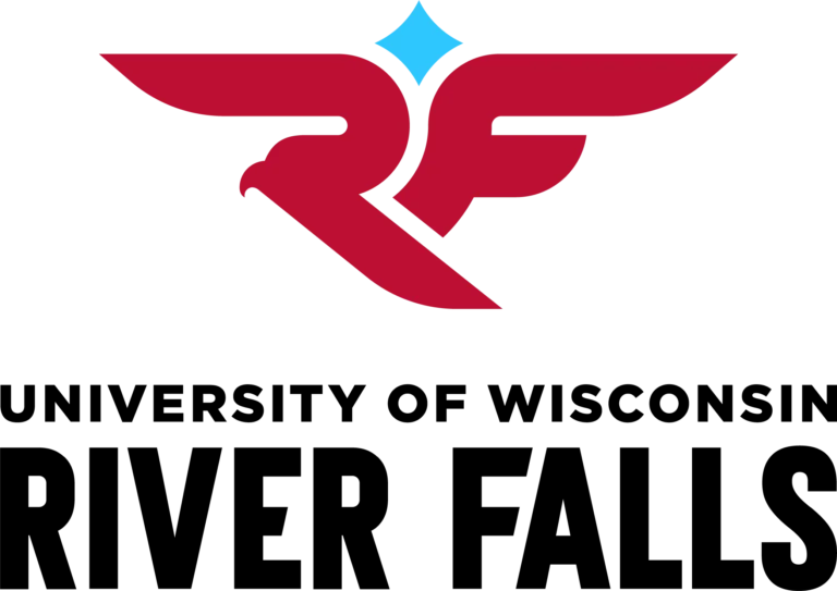 University of Wisconsin–River Falls official logo featuring red wings and blue diamond