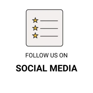 Icon with star-list graphic and text “Follow Us on Social Media”