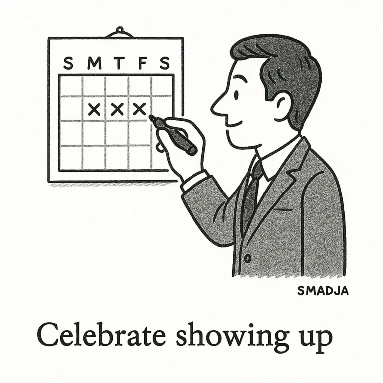 Cartoon of a happy CFA candidate tracking study days on a calendar.
