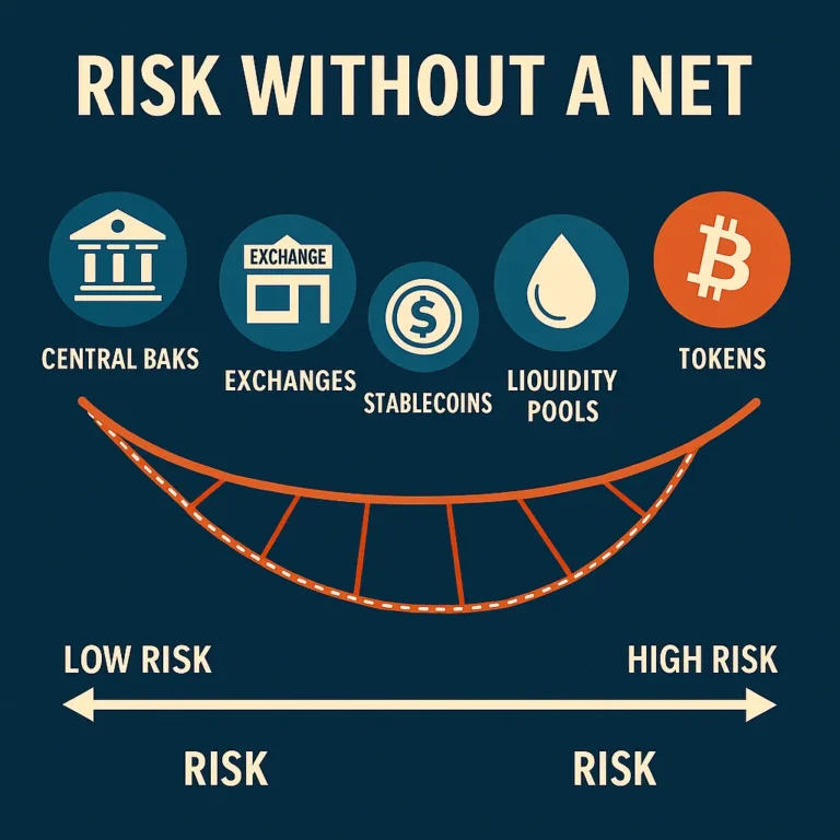 Infographic showing crypto risk levels from central banks to tokens