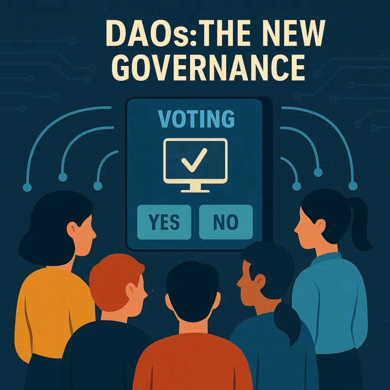 Illustration of DAO token holders voting on protocol changes