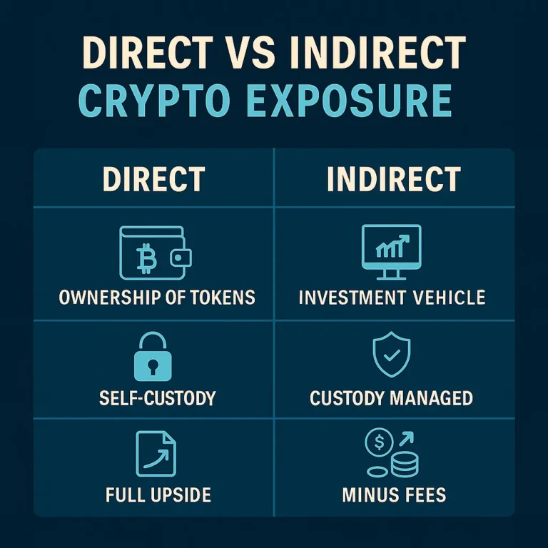 Infographic comparing direct vs indirect crypto exposure methods
