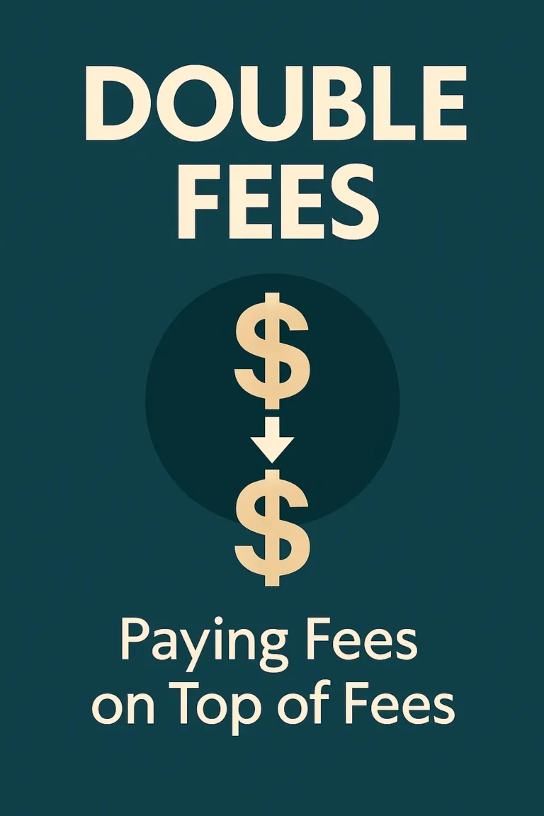 Two dollar signs with a downward arrow symbolizing double fees in hedge fund of funds