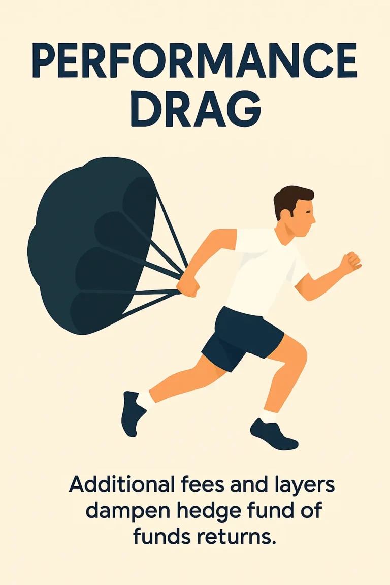 Runner slowed by a parachute illustrating performance drag in hedge fund of funds