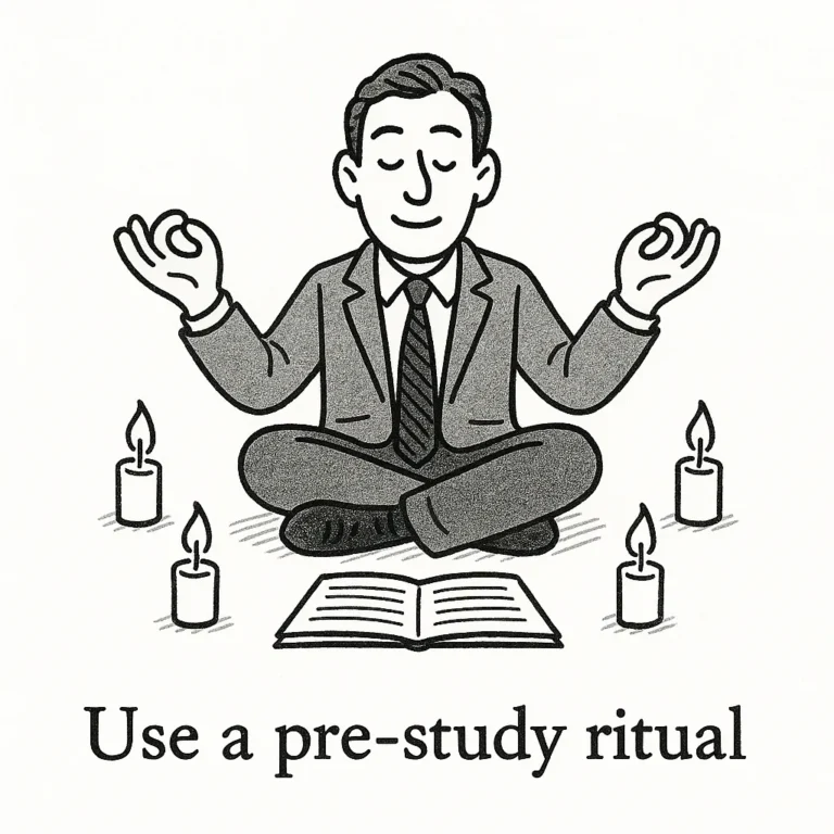 Cartoon of a CFA candidate meditating with an open book and candles.