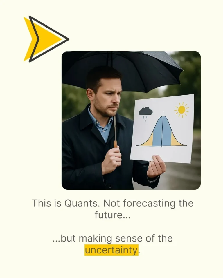 Man holding umbrella and analyzing a normal distribution with rain and sun icons