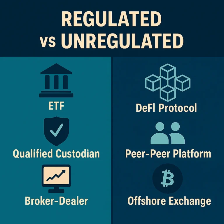 Infographic comparing regulated vs unregulated crypto investment paths