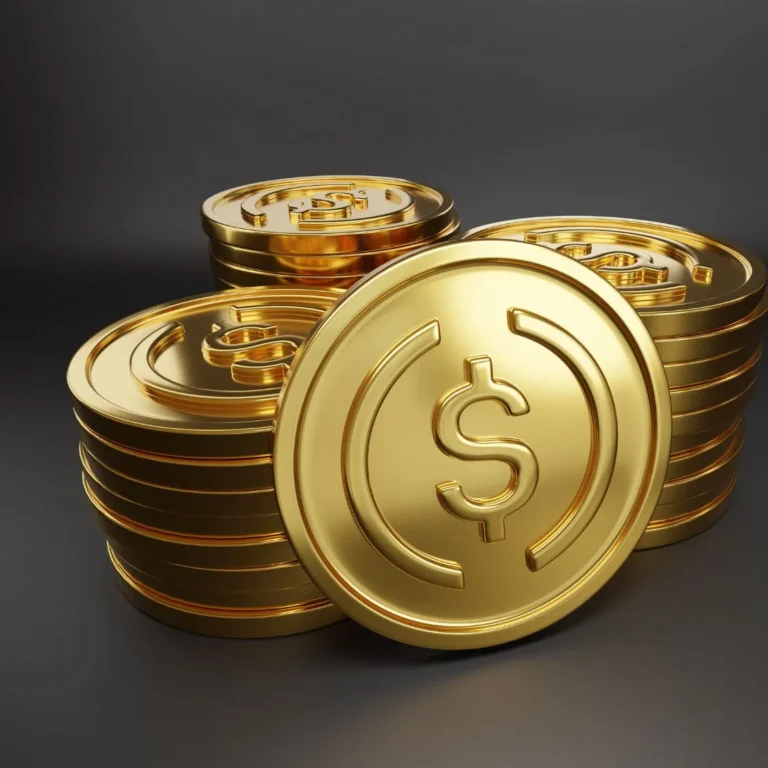 Stack of gold coins featuring the dollar sign symbolizing stablecoins