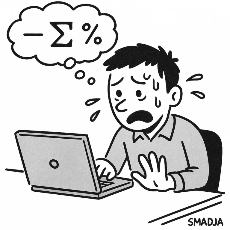 Cartoon of a CFA candidate sweating and panicking at a laptop during a derivatives question