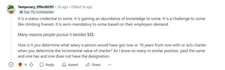 Reddit comment questioning attribution of CFA value to earnings